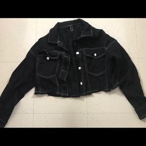 Cropped black denim jacket